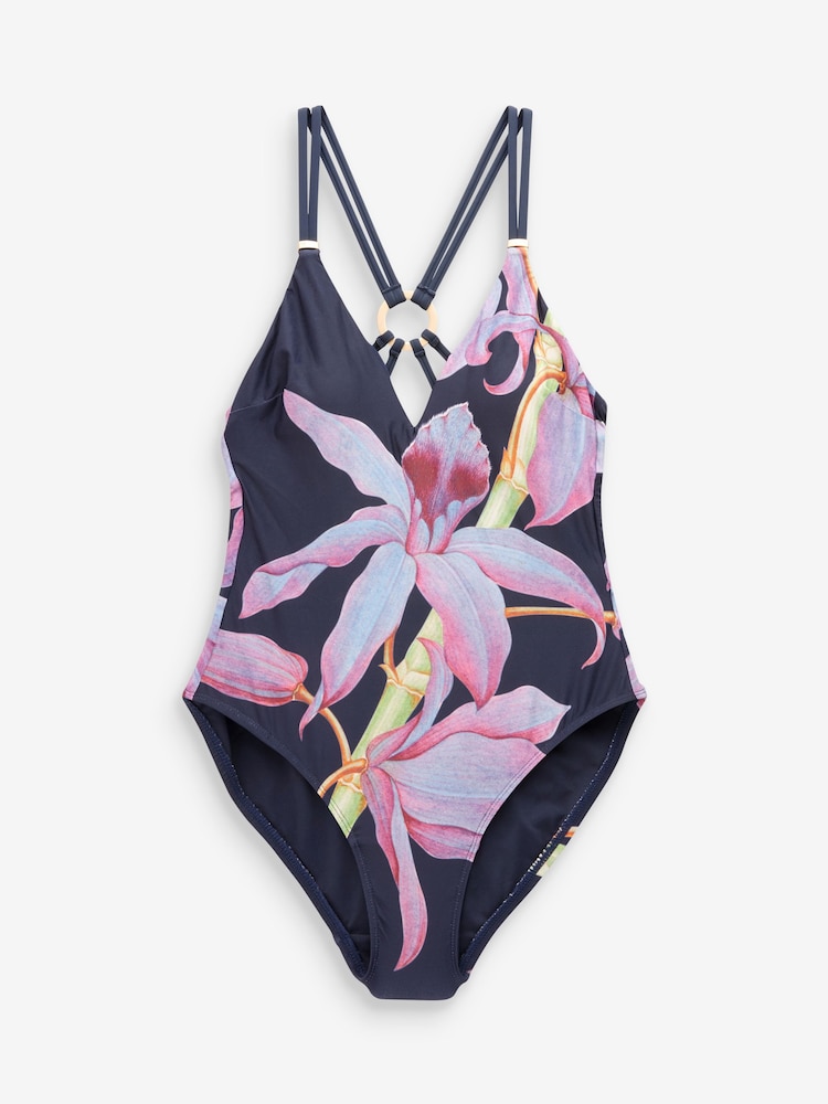 Kew Collection Purple Floral Plunge Tummy Control Swimsuit - Image 6 of 6