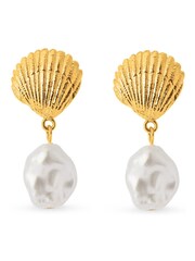 Orelia London Gold Plated Shell & Pearl Drop Earrings - Image 1 of 4