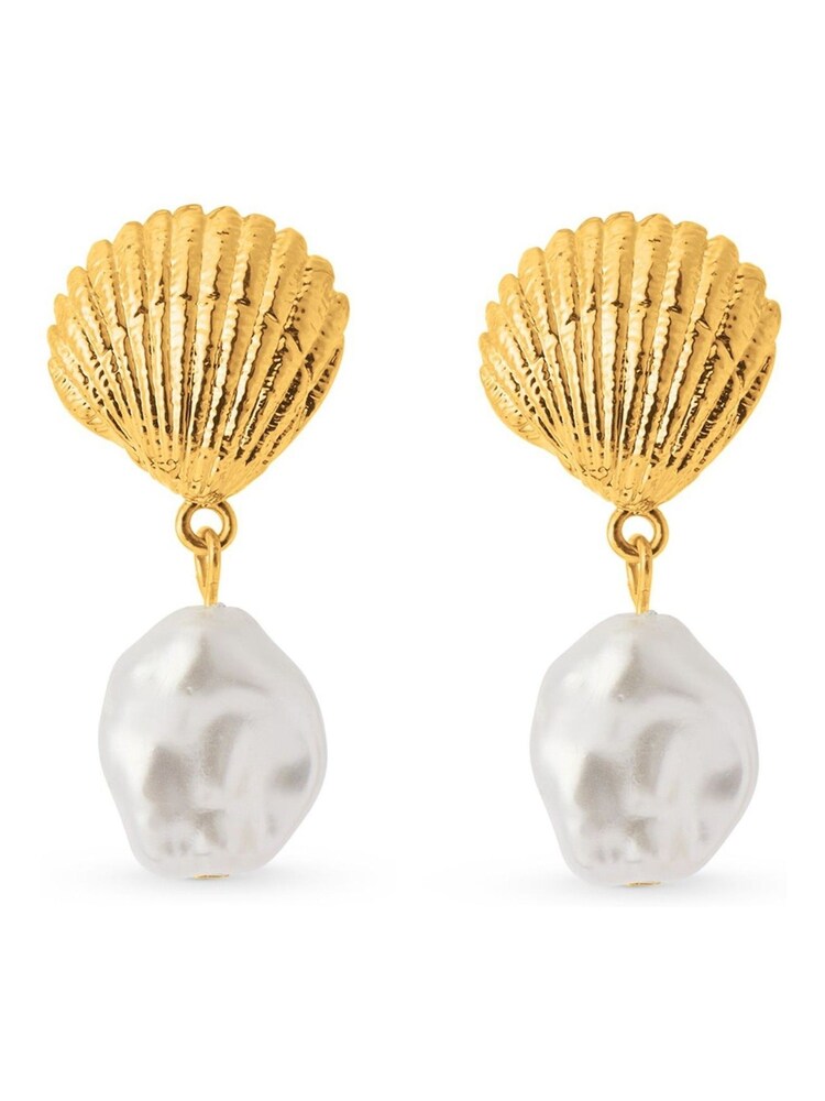 Orelia London Gold Plated Shell & Pearl Drop Earrings - Image 1 of 4