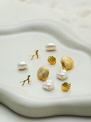 Orelia London Gold Plated Shell & Pearl Drop Earrings - Image 4 of 4