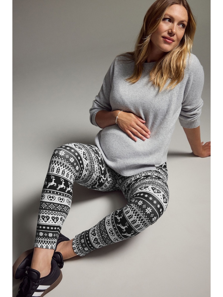 Black Maternity Christmas Leggings - Image 1 of 9