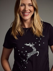 Black Maternity Christmas 100% Cotton T-Shirt - Image 1 of 5
