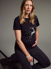 Black Maternity Christmas 100% Cotton T-Shirt - Image 2 of 5
