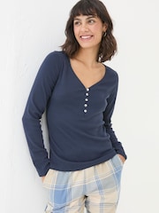 FatFace Lila Navy Henley Pyjama Top - Image 1 of 5