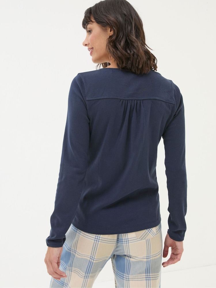 FatFace Lila Navy Henley Pyjama Top - Image 2 of 5