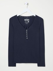 FatFace Lila Navy Henley Pyjama Top - Image 5 of 5