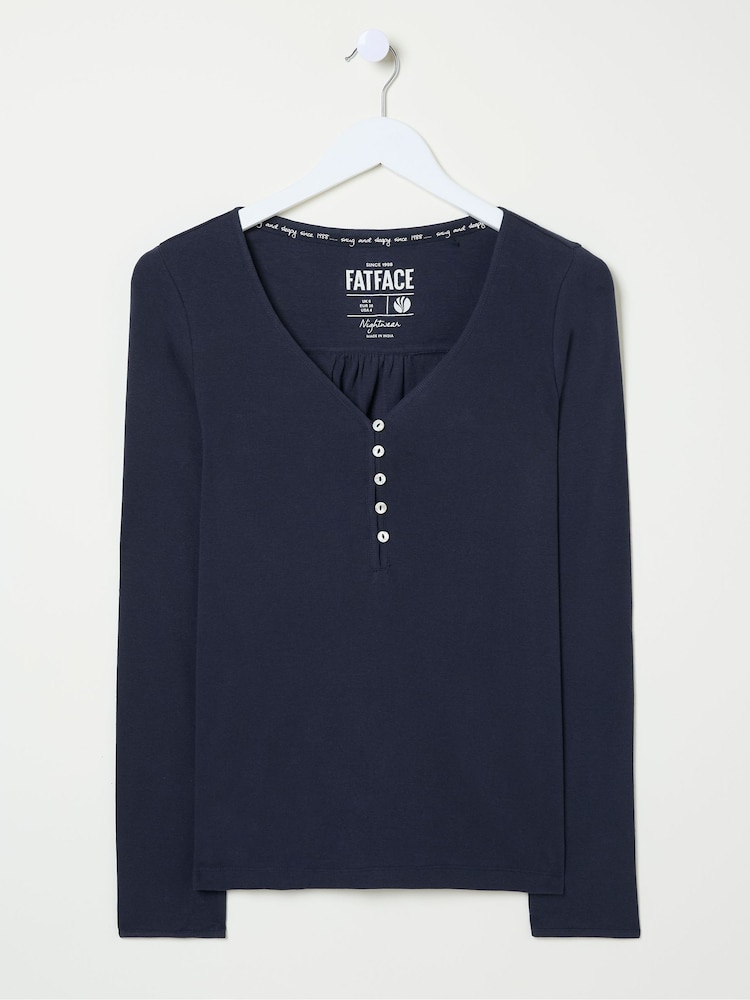 FatFace Lila Navy Henley Pyjama Top - Image 5 of 5