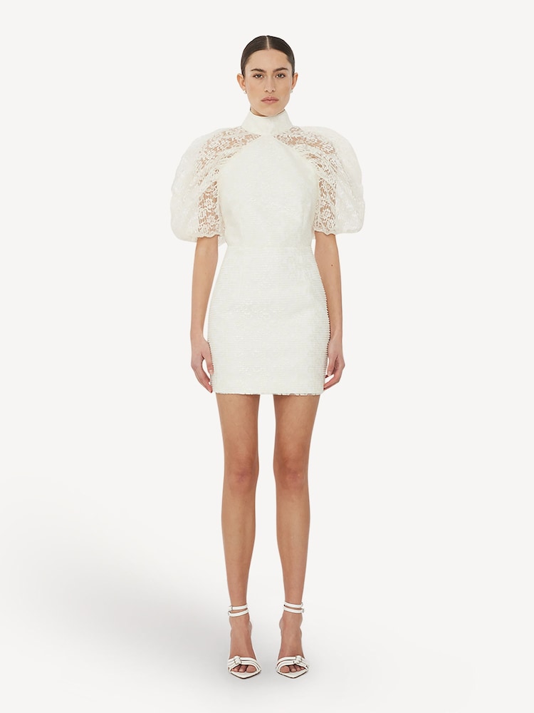 Rotate White Mini Lace Plissé Dress - Image 1 of 5