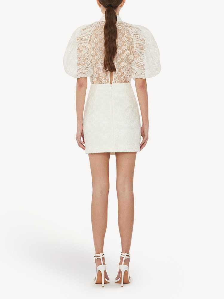 Rotate White Mini Lace Plissé Dress - Image 2 of 5