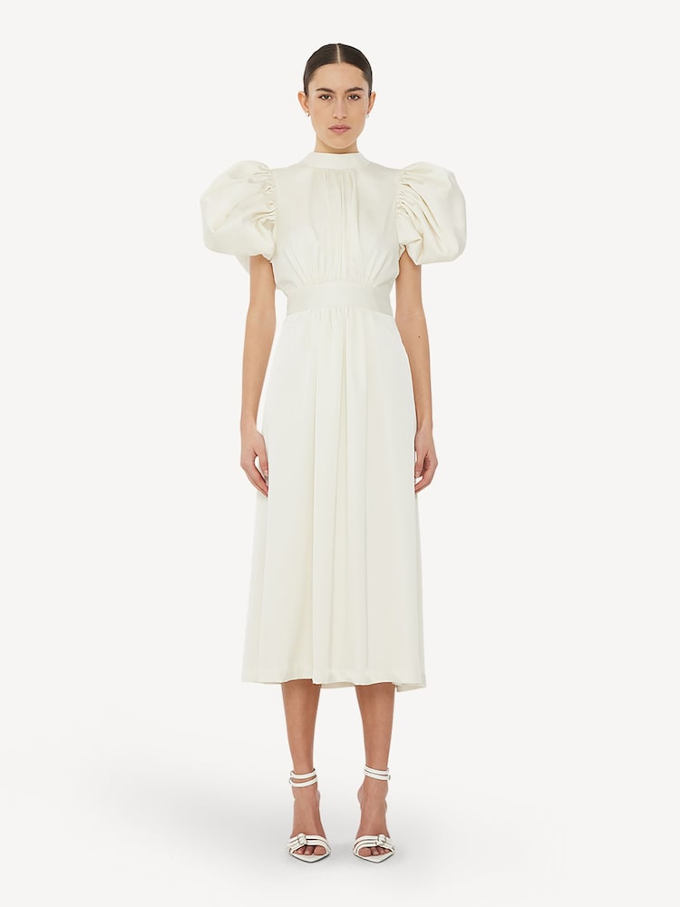 Rotate White Puff Sleeve Midi Dress - Image 1 of 5