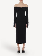 Rotate Black Off Shoulder Jersey Midi Dress - Image 1 of 5