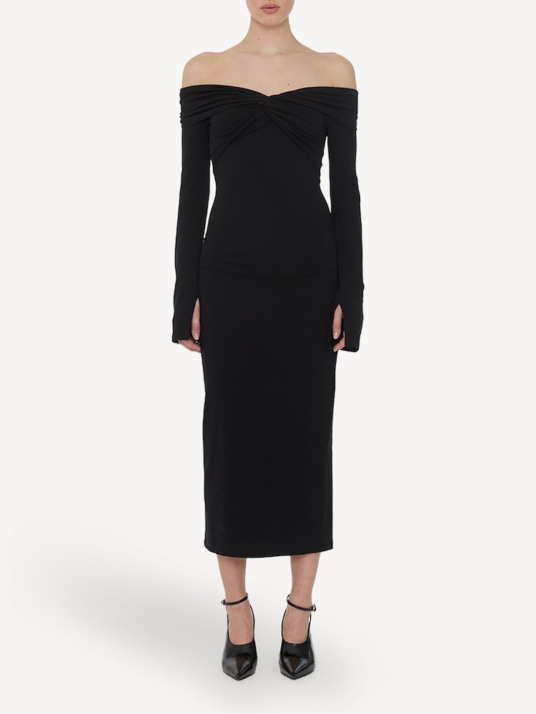 Rotate Black Off Shoulder Jersey Midi Dress - Image 1 of 5