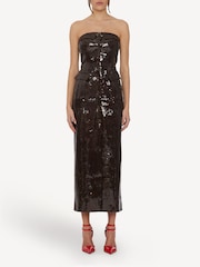 Rotate Brown Sequin Lapel Midi Dress - Image 1 of 6