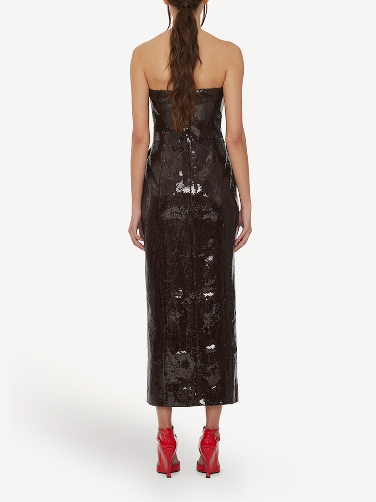 Rotate Brown Sequin Lapel Midi Dress - Image 2 of 6