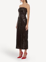 Rotate Brown Sequin Lapel Midi Dress - Image 3 of 6