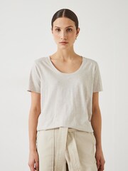 Hush Cream Hari Scoop Neck 100% Cotton Slub T-Shirt - Image 1 of 5