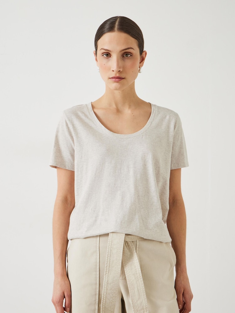 Hush Cream Hari Scoop Neck 100% Cotton Slub T-Shirt - Image 1 of 5