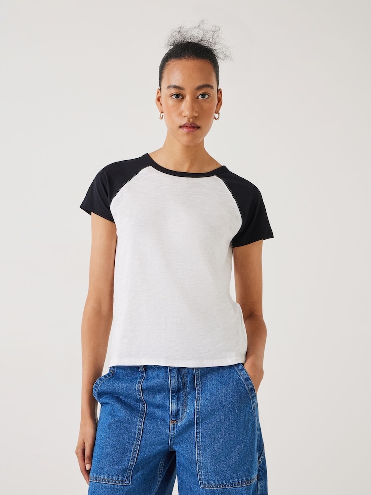 Hush White Slim Fit 100% Cotton Tammy Contrast Raglan White T-Shirt - Image 1 of 5