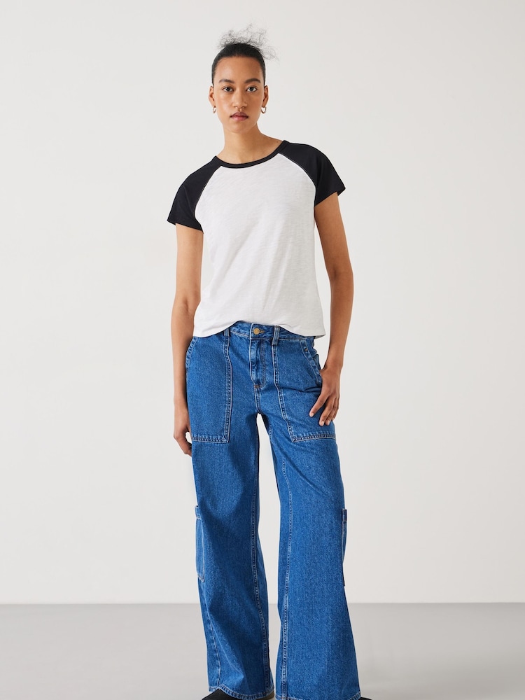 Hush White Slim Fit 100% Cotton Tammy Contrast Raglan White T-Shirt - Image 2 of 5