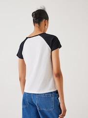 Hush White Slim Fit 100% Cotton Tammy Contrast Raglan White T-Shirt - Image 3 of 5