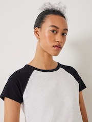 Hush White Slim Fit 100% Cotton Tammy Contrast Raglan White T-Shirt - Image 4 of 5