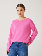 Hush Pink Aarani Open Neck Linen Blend Crew Top - Image 1 of 5