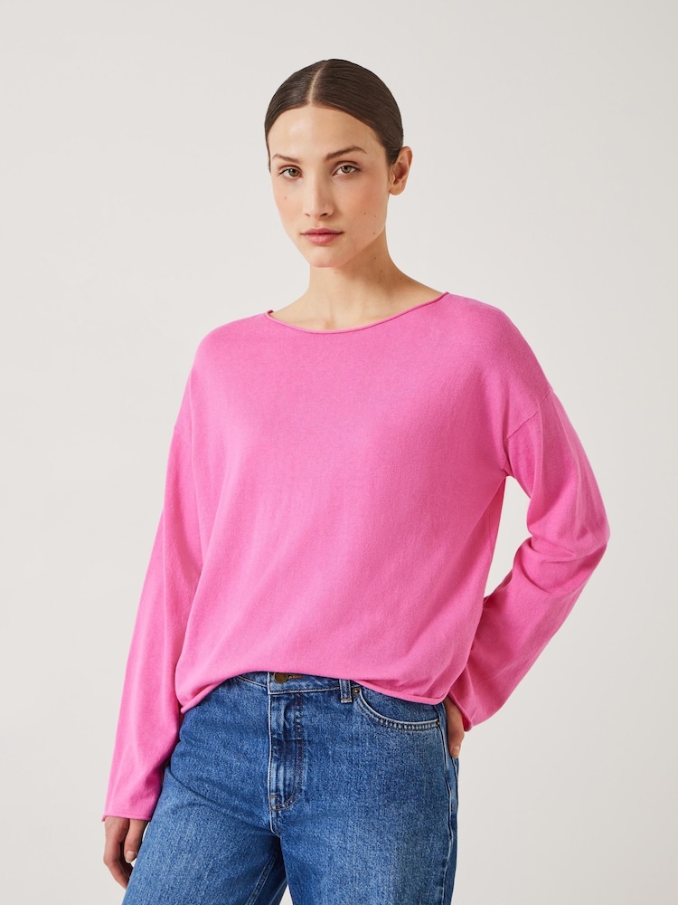 Hush Pink Aarani Open Neck Linen Blend Crew Top - Image 1 of 5