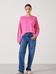 Hush Pink Aarani Open Neck Linen Blend Crew Top - Image 2 of 5