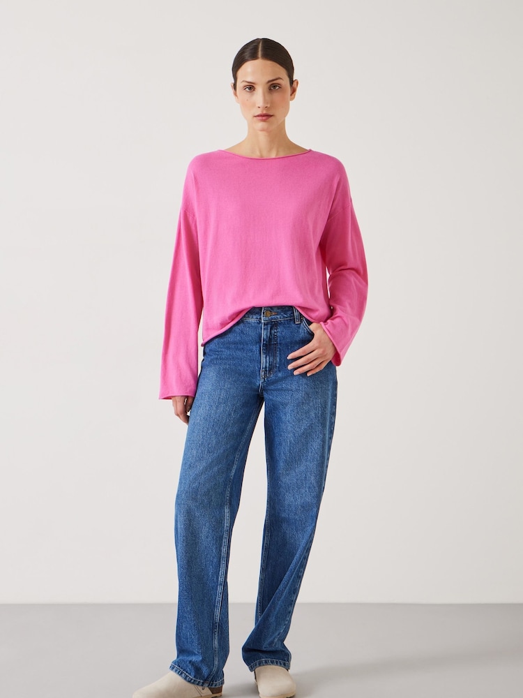 Hush Pink Aarani Open Neck Linen Blend Crew Top - Image 2 of 5