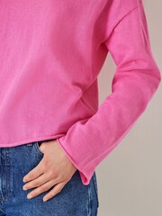 Hush Pink Aarani Open Neck Linen Blend Crew Top - Image 4 of 5