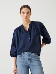 Hush Blue Lhea Gather Detail Oversized Blouse - Image 1 of 5