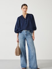 Hush Blue Lhea Gather Detail Oversized Blouse - Image 2 of 5