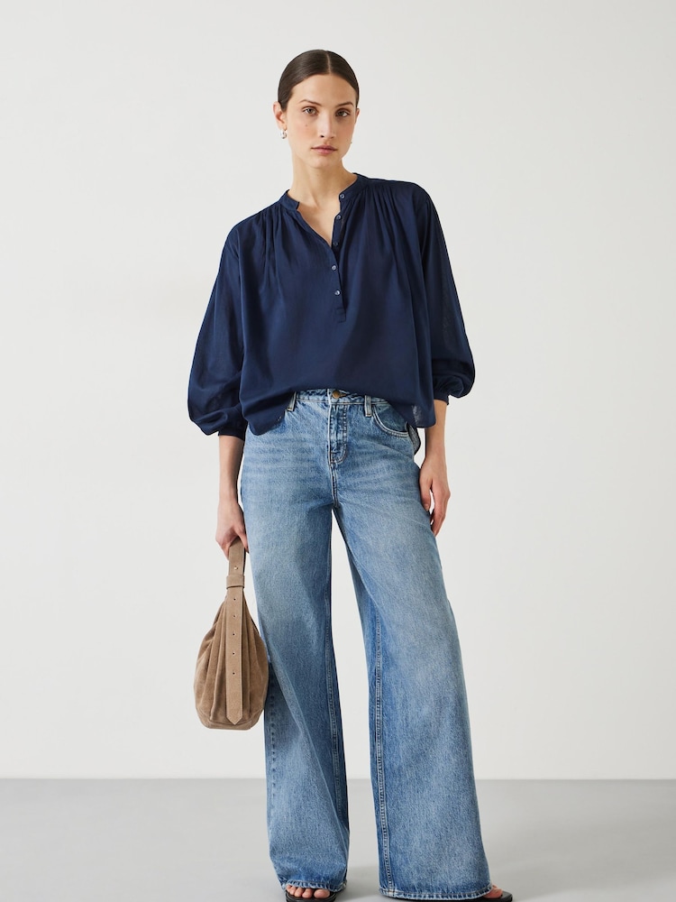 Hush Blue Lhea Gather Detail Oversized Blouse - Image 2 of 5