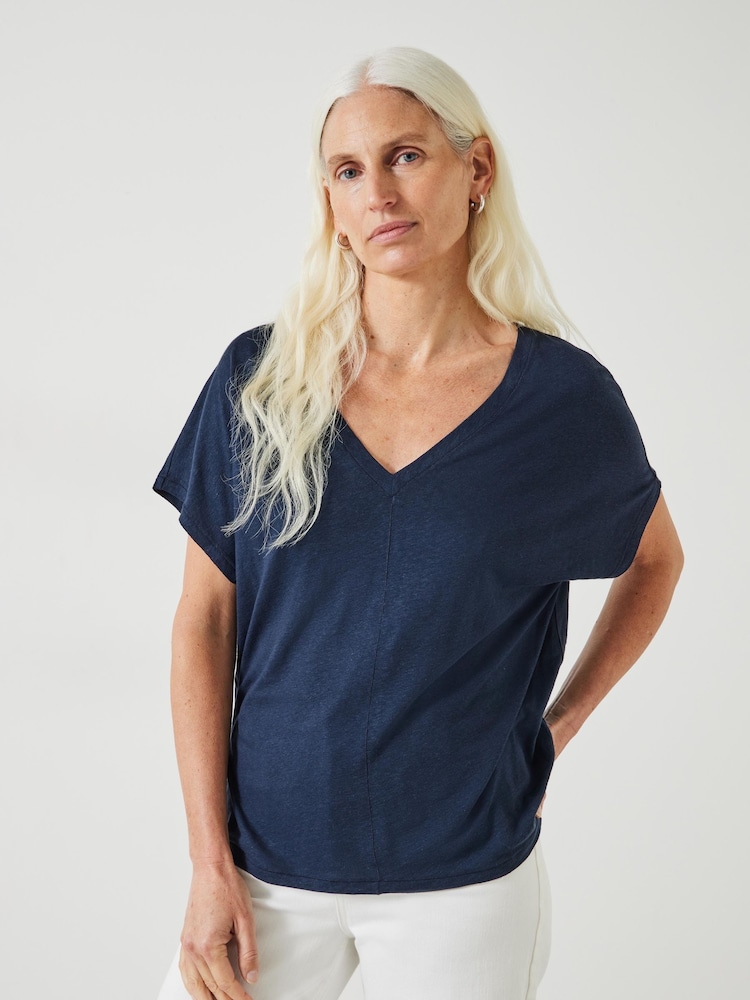 Hush Danny Linen Blend Deep V-Neck T-Shirt - Bild 1 von 5