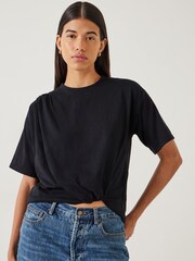 Hush Black Tamsen Tuck Detail Slub 100% Cotton T-Shirt - Image 1 of 5