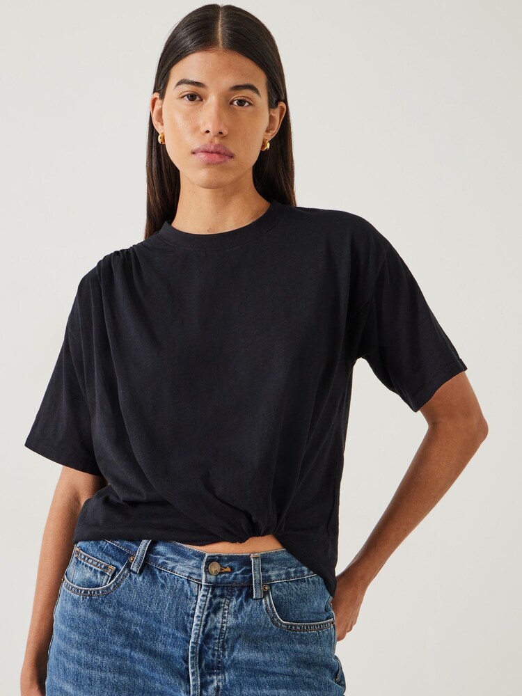 Hush Black Tamsen Tuck Detail Slub 100% Cotton T-Shirt - Image 1 of 5