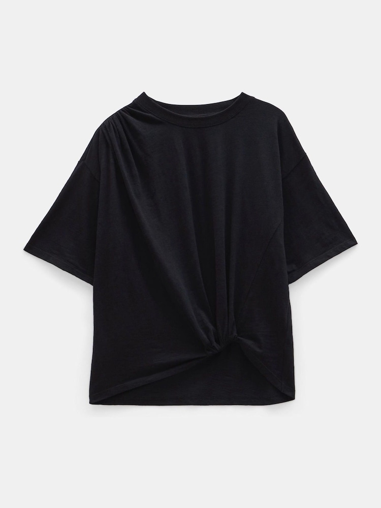 Hush Black Tamsen Tuck Detail Slub 100% Cotton T-Shirt - Image 5 of 5