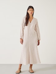 Hush White Aine Stripe Linen Blend Maxi Dress - Image 1 of 5