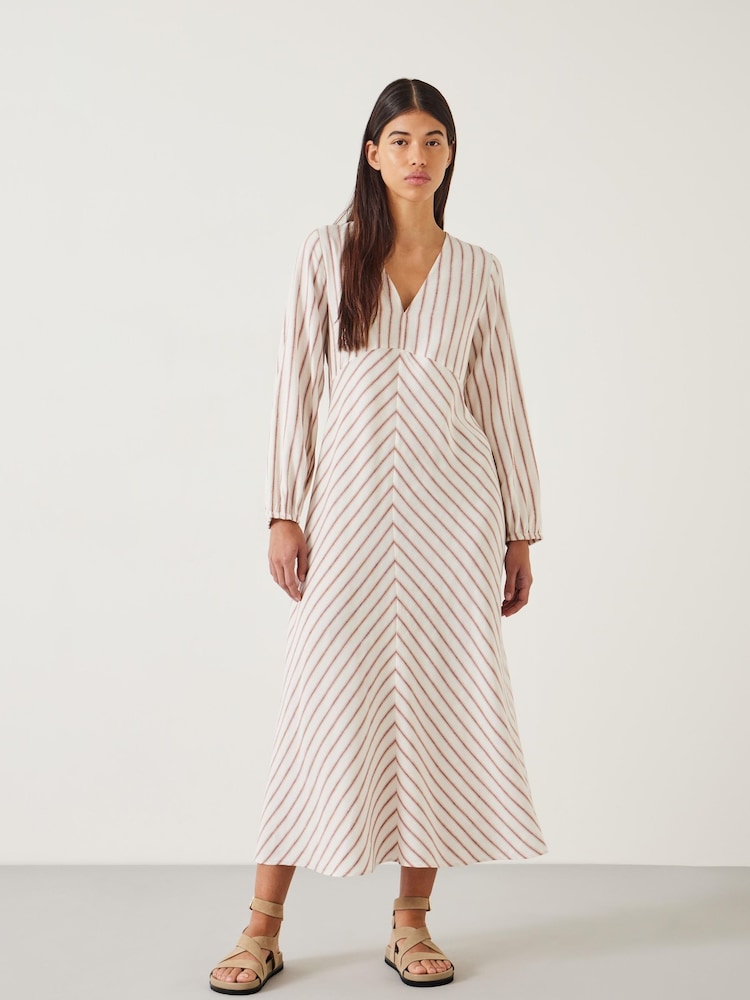 Hush White Aine Stripe Linen Blend Maxi Dress - Image 1 of 5