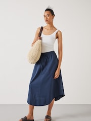 Hush Blue Kelly Curved 100% Cotton Midi Skirt - Image 1 of 5