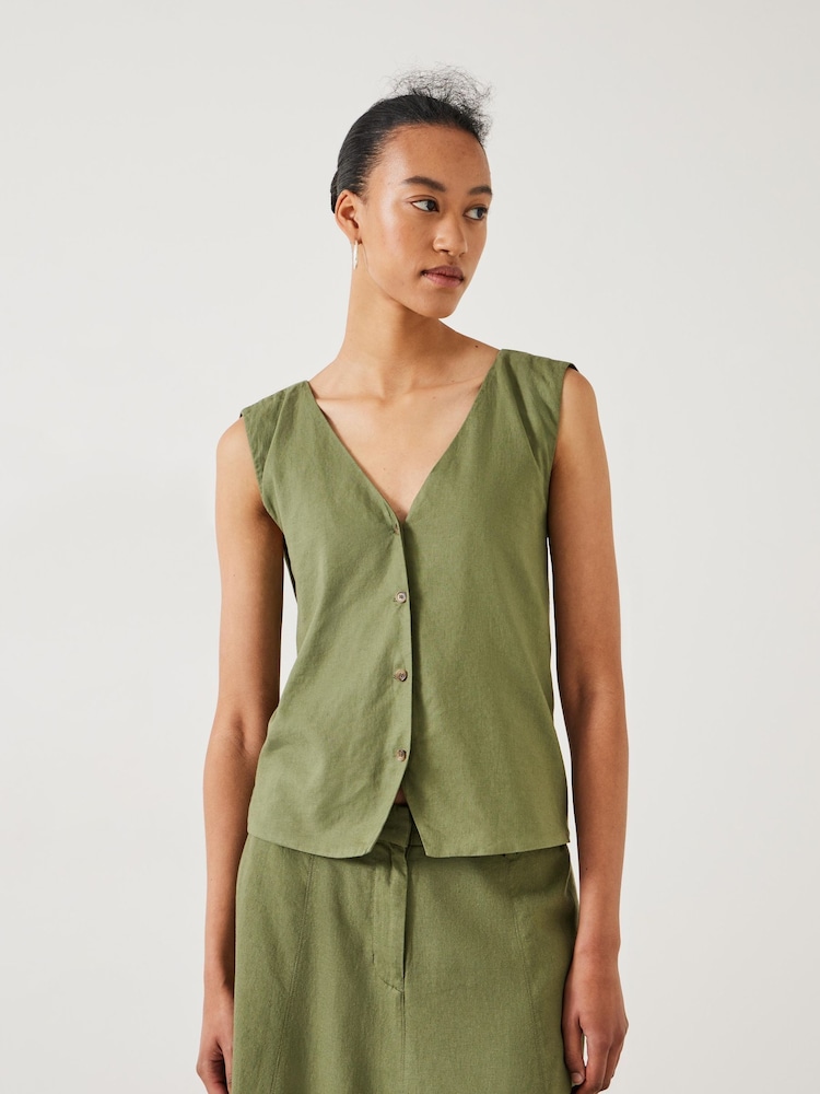Hush Green Kimi Reversible 100% Cotton Waistcoat - Image 1 of 5 Hush Green Kimi Reversible 100% Cotton Waistcoat - Image 1 of 5