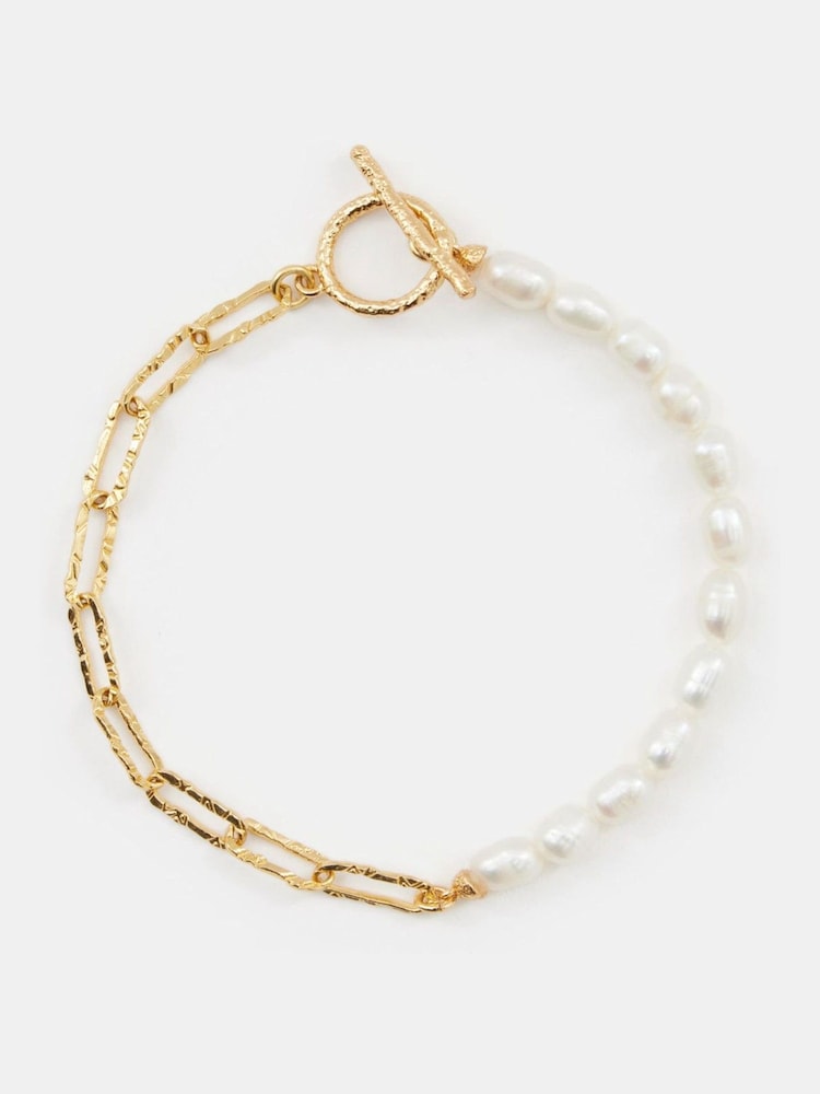 Hush Gold Tone Hadley Hammered Pearl Chain Bracelet - Image 1 of 3 Hush Gold Tone Hadley Hammered Pearl Chain Bracelet - Image 1 of 3