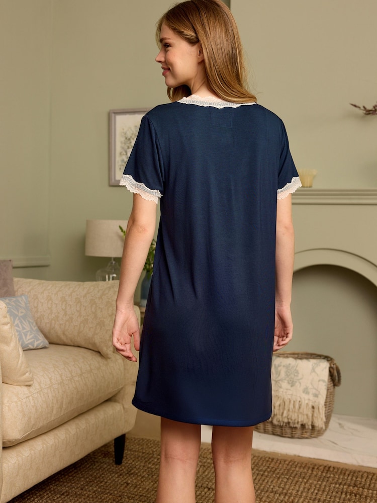 Laura Ashley Navy Modal Lace Trim Nightie - Image 2 of 8
