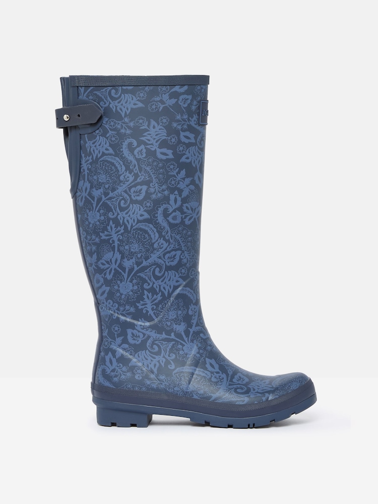 Joules Printed Navy Blue Adjustable Tall Wellies - Image 1 of 5