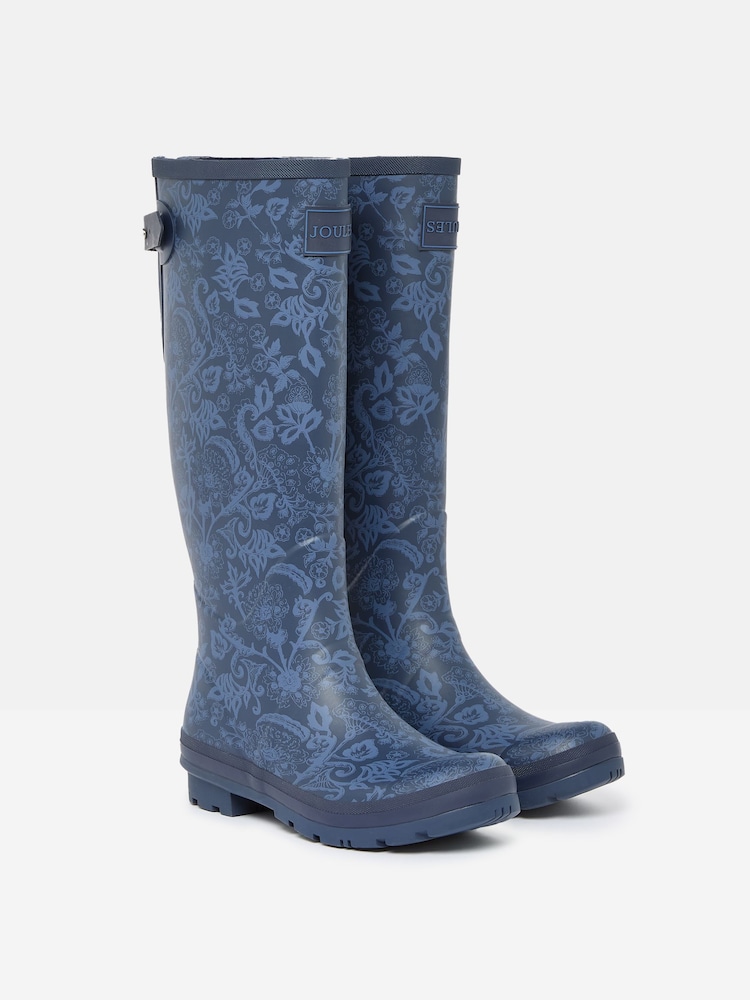 Joules Printed Navy Blue Adjustable Tall Wellies - Image 2 of 5