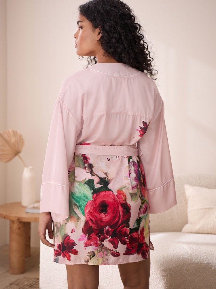 Розовая в цветочек - Синий атласный халат с цветочным принтом B by Ted Baker - Image 2 of 7
