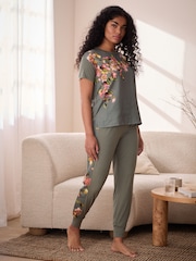 B by Ted Baker Green Satin Jersey Mix Pyjamas Set - Bild 1 von 26
