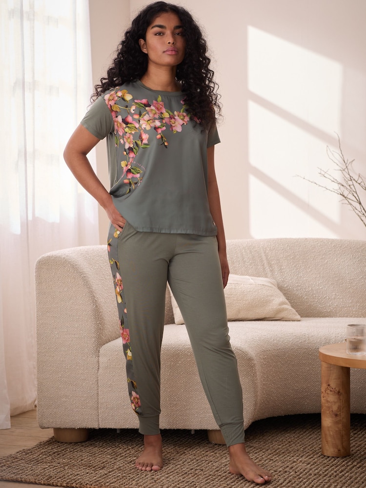 B by Ted Baker Green Satin Jersey Mix Pyjamas Set - Image 5 of 26