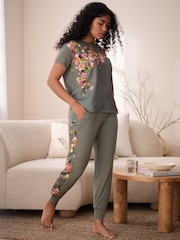 B by Ted Baker Green Satin Jersey Mix Pyjamas Set - Bild 8 von 26