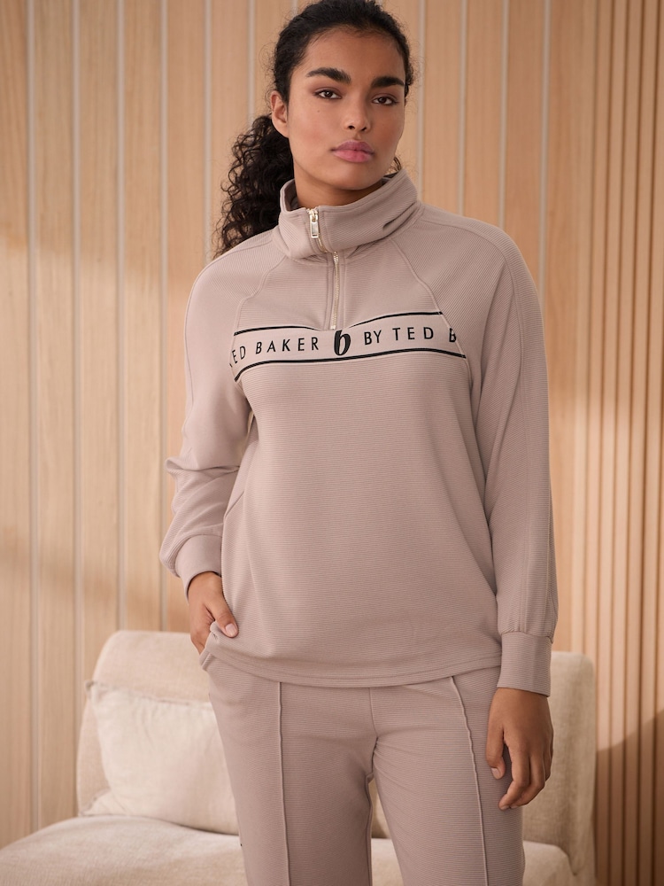 B by Ted Baker Pink Rib Quarter Zip Lounge Top - Image 1 of 6